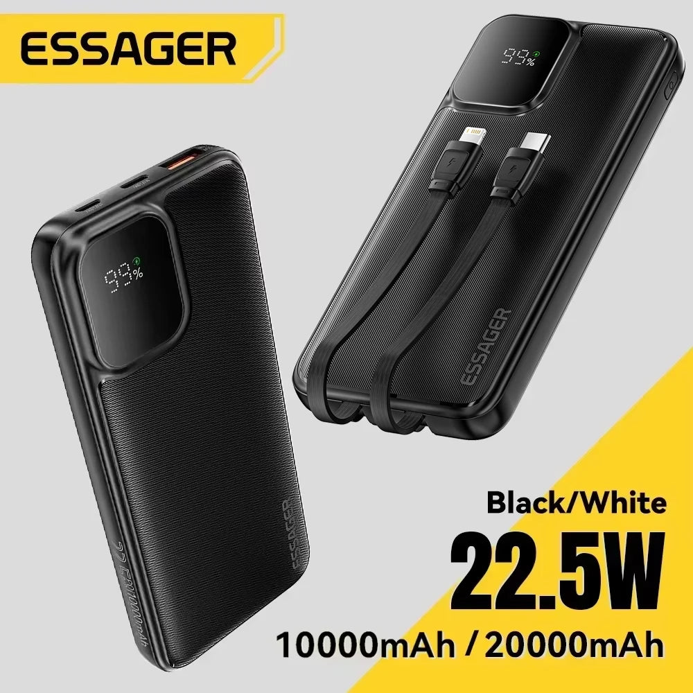 Power Bank Portatile 20000mAh Ricarica Rapida PD 22.5W con Cavi Integrati