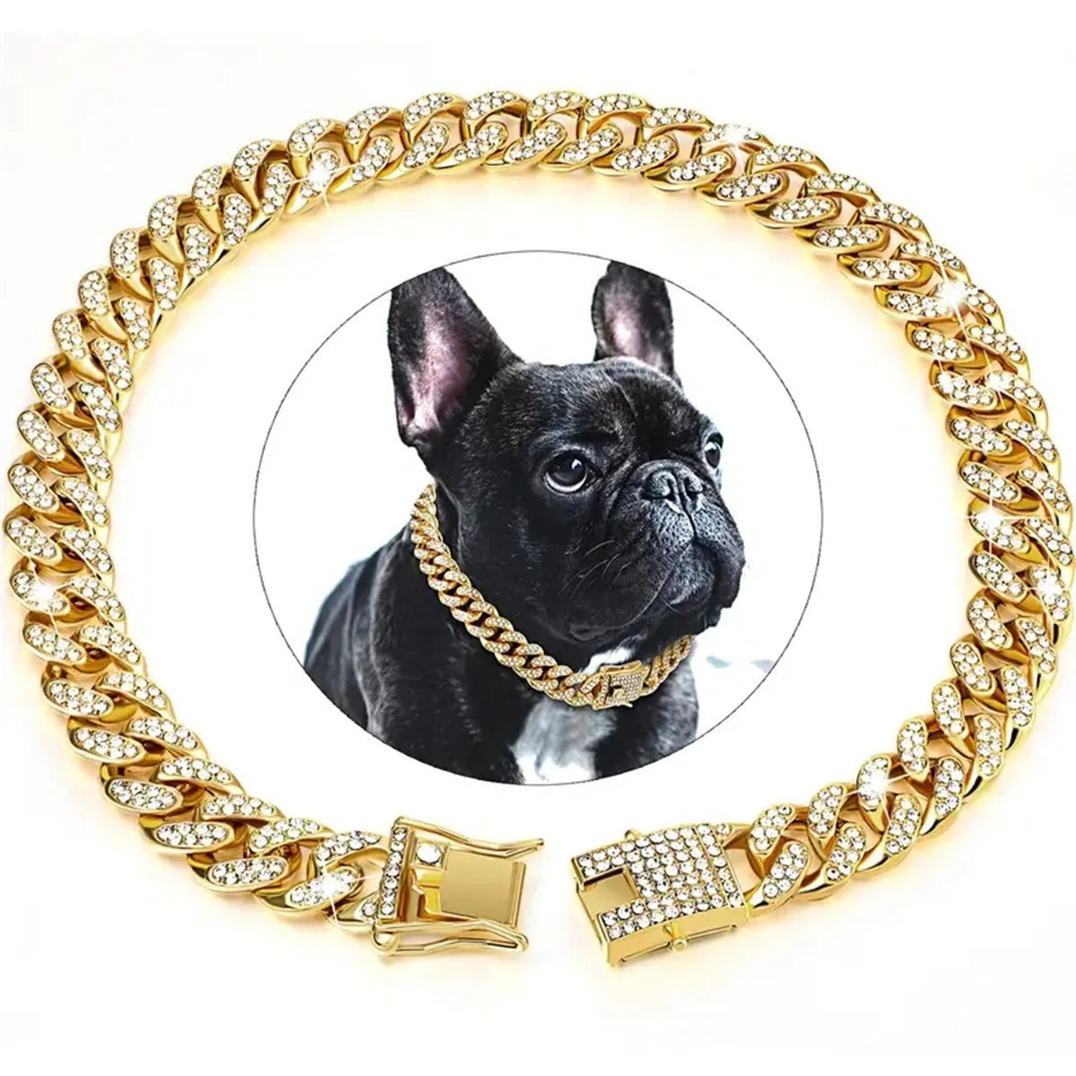 Collare a catena in metallo lusso oro per cani e gatti – 12,5 mm