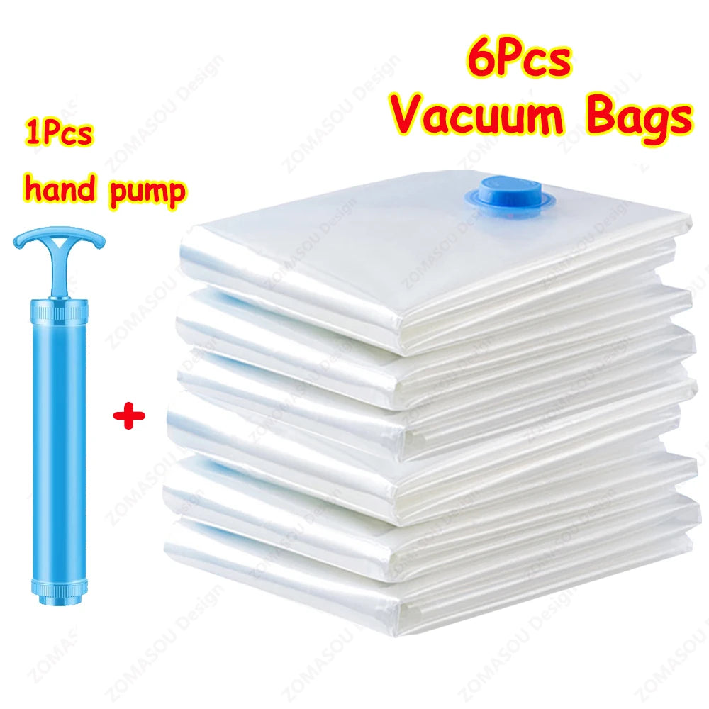 vacuum storage bags with hand pump – clear folding, space‑saving for clothes & travel