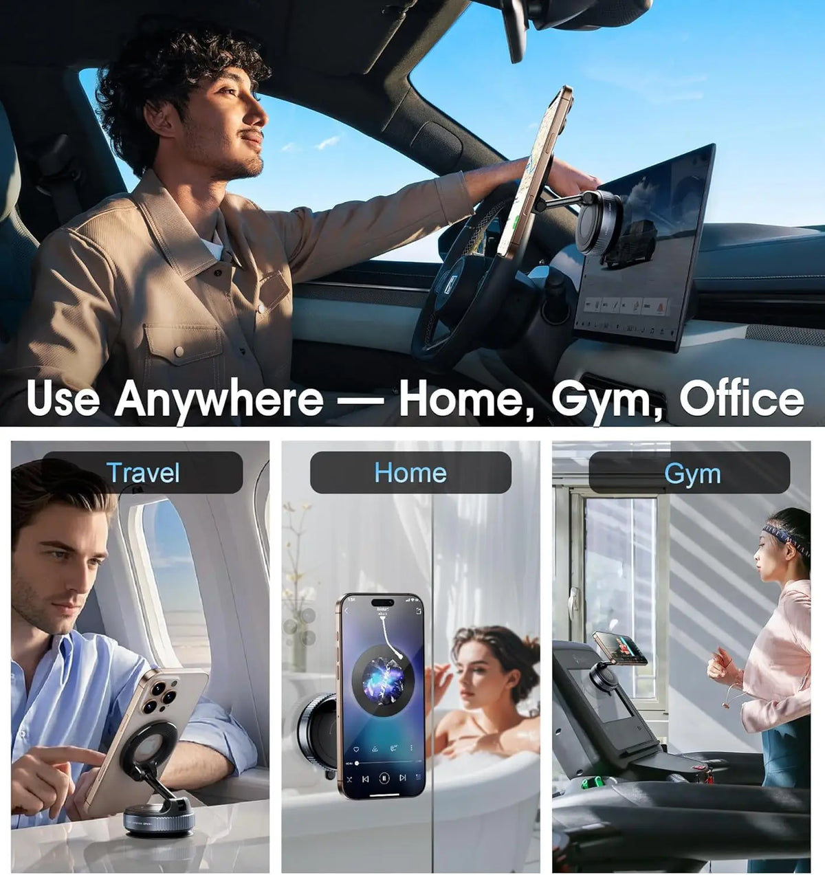 Supporto magnetico per auto, ventosa forte, rotazione 360°, pieghevole