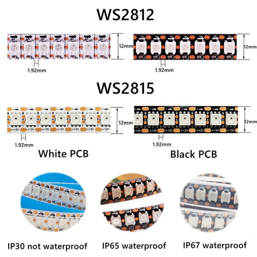 1-3M WS2812B WS2815 LED Strip 144 Pixels/LEDs per meter Addressable IC Smart 5050 RGB LED Strip Light IP30/IP65/IP67 DC5V/12V