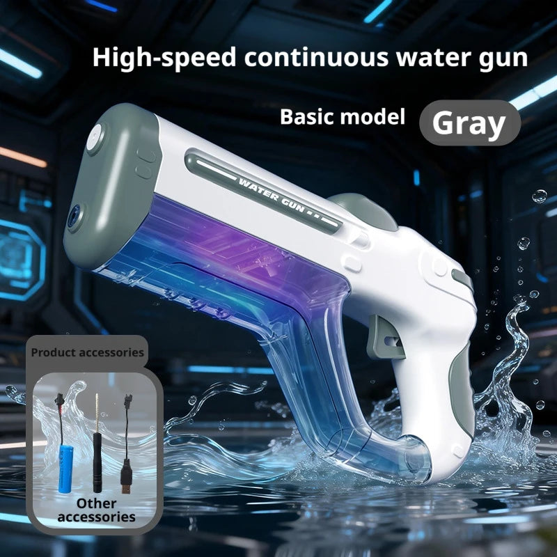 Pistolet à eau électrique à impulsions avec lumières colorées, haute pression et tir...