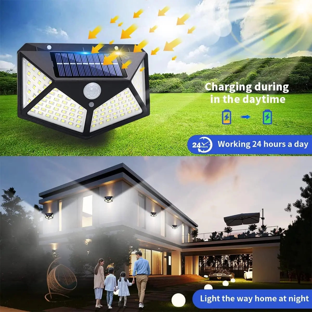 Lampada Solare da Giardino con Sensore di Movimento PIR 100 LED IP65