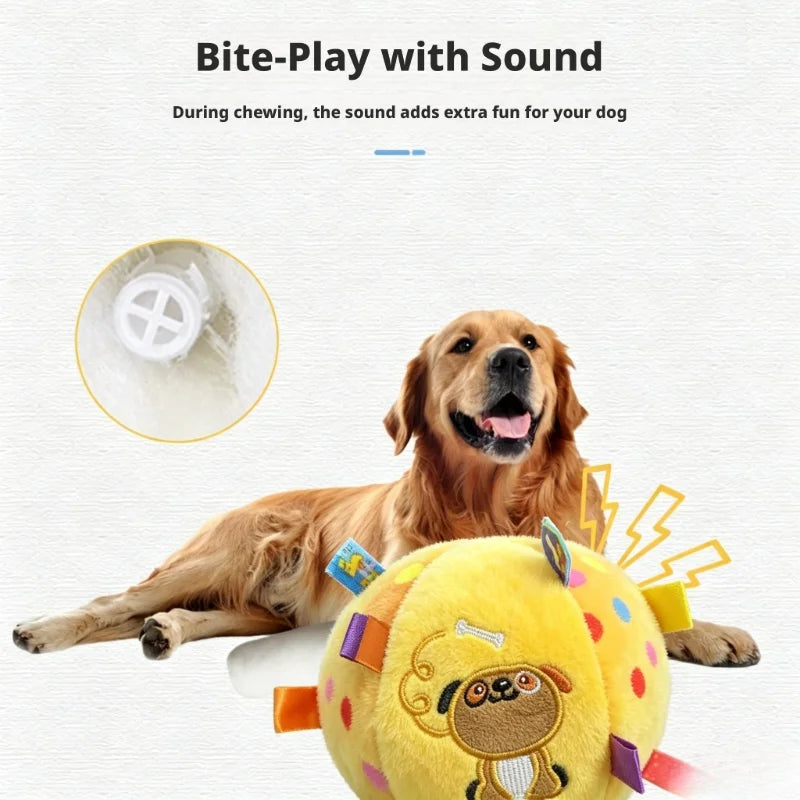 Squeaky Plush Dog Ball Toy With Colorful Ribbons Bite Resistant Interactive Chew Toy For Puppy Training Play