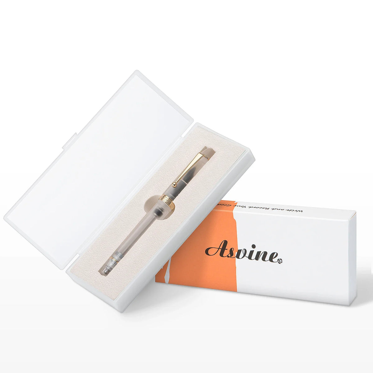 Asvine V126 Vacuum Filling Fountain Pen EF/F/M/ Stub 1.1 Nib, Transparent Brown/ Matte Gray, White Acrylic Writing Gift Set