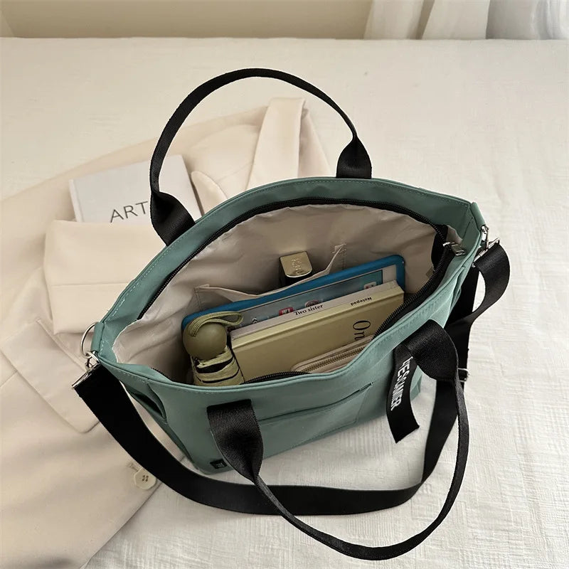 Sac cabas imperméable en nylon pour femme, tendance, grande capacité, léger, sac bandoulière pour étudiante, travail, voyage, sport