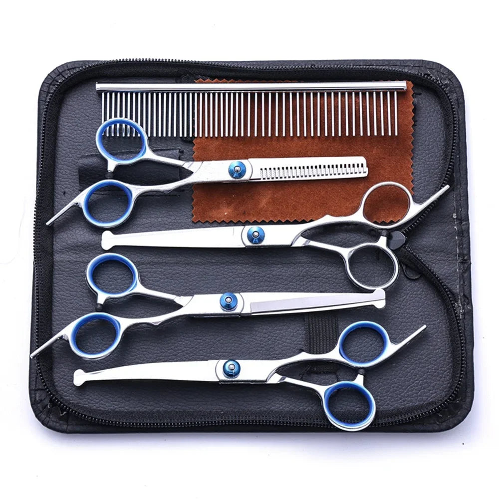 Set 5 in 1 Forbici Grooming per Cani e Gatti – Acciaio Inox con Punta Rotonda