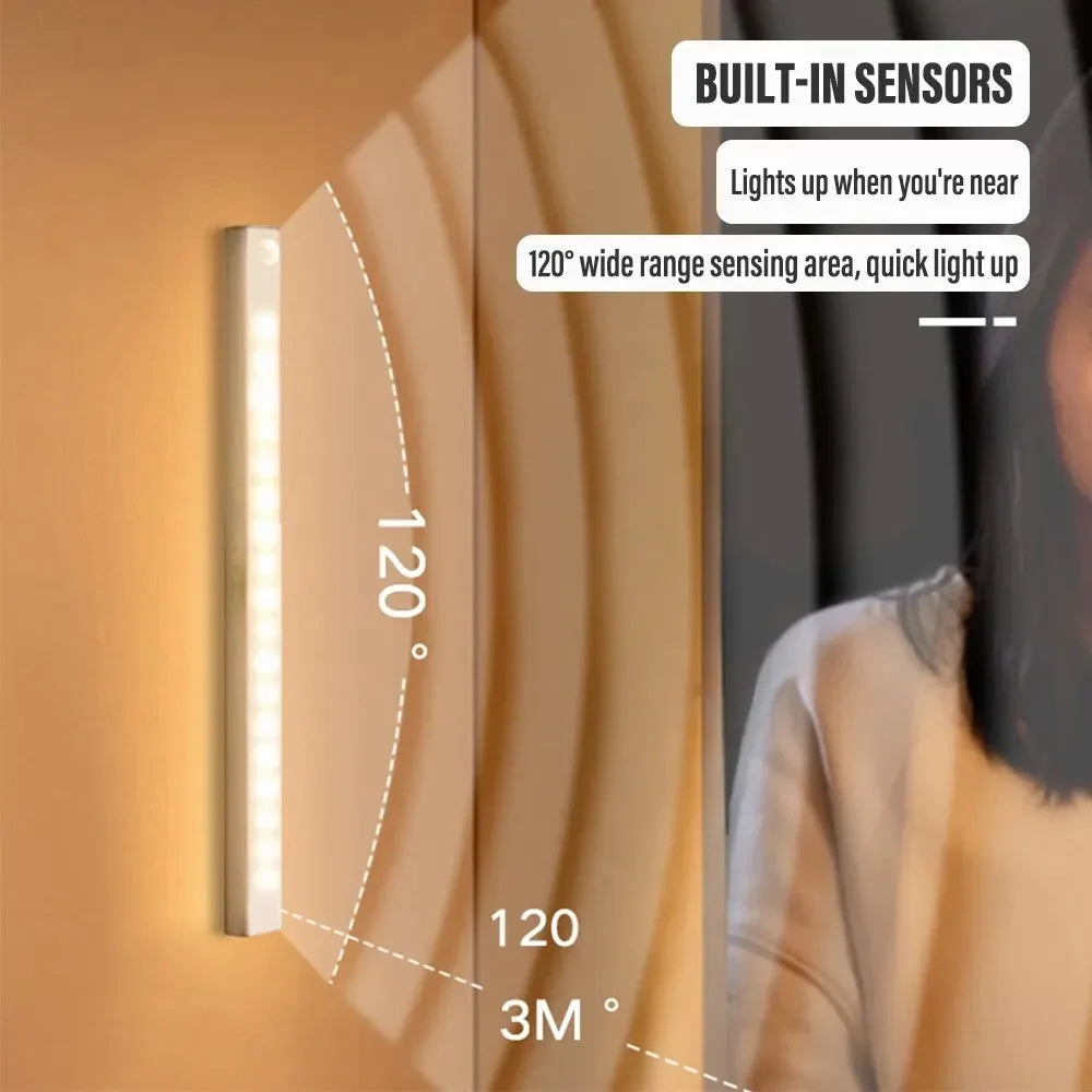 Lampada LED con Sensore di Movimento ricaricabile USB‑C per cucina e armadi