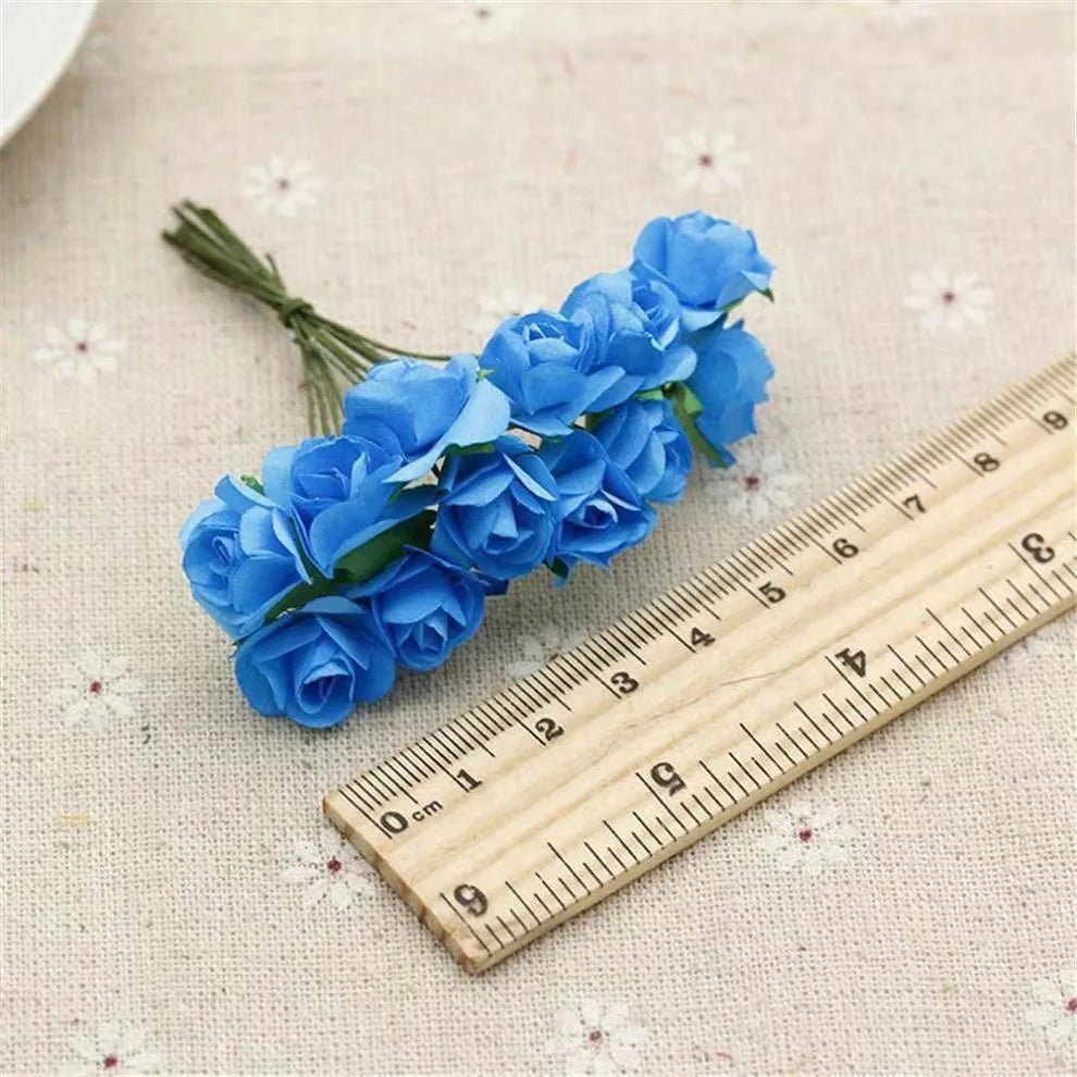 144PCS/lot 1.5cm Paper Rose Artificial Rose Flowers Hands For Wedding Decoration Scrapbooking Small Fake Flower Bouquet