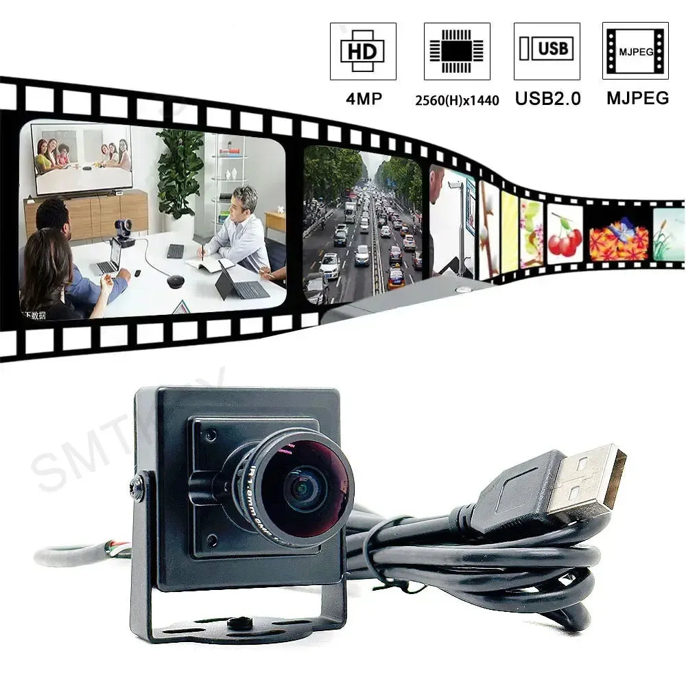 Webcam USB Mini HD 2K 4MP con angolo ampio 150° e lente 1.7‑2.1 mm, 30 fps