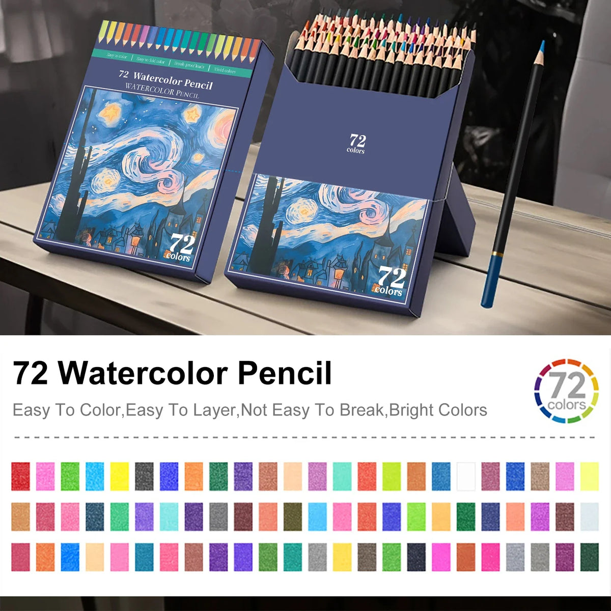 24/36/48/72 Professional Colored Watercolor Pencils Set for Adults & Teens - Premium Art Supplies with Vibrant Colors