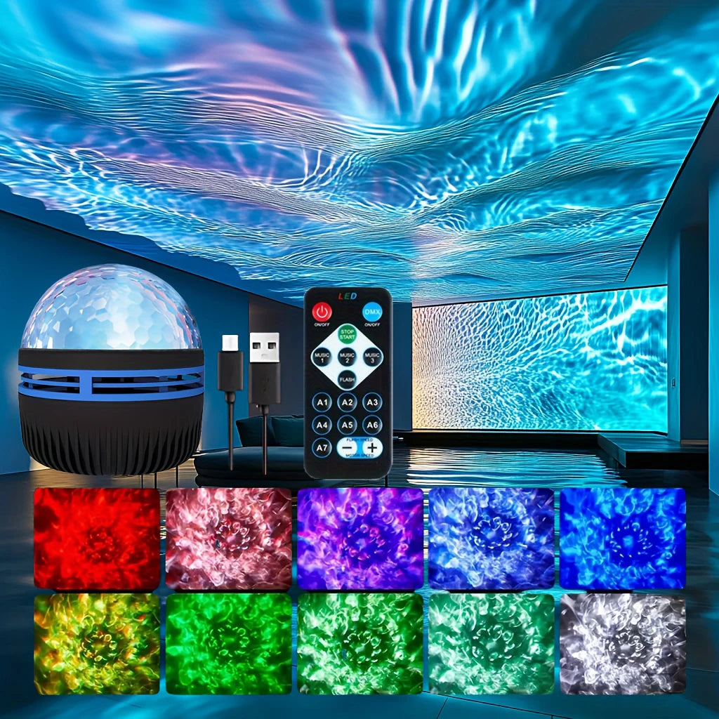 Proiettore LED Galaxy con Luce Notturna, Rotazione, Telecomando, 7 RGB, USB