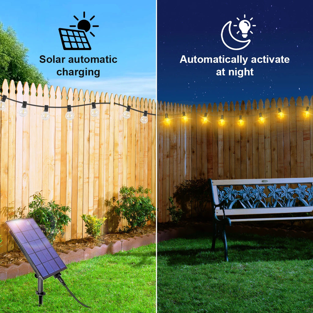 Catena LED solare G40 White con telecomando, 8 modalità, luminosità regolabile