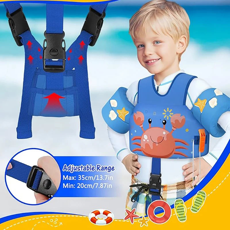 Gilet de natation pour tout-petits, brassards de natation pour enfants 7 à 32 kg, flotteurs de piscine à motifs avec sangle d'entrejambe pour enfants