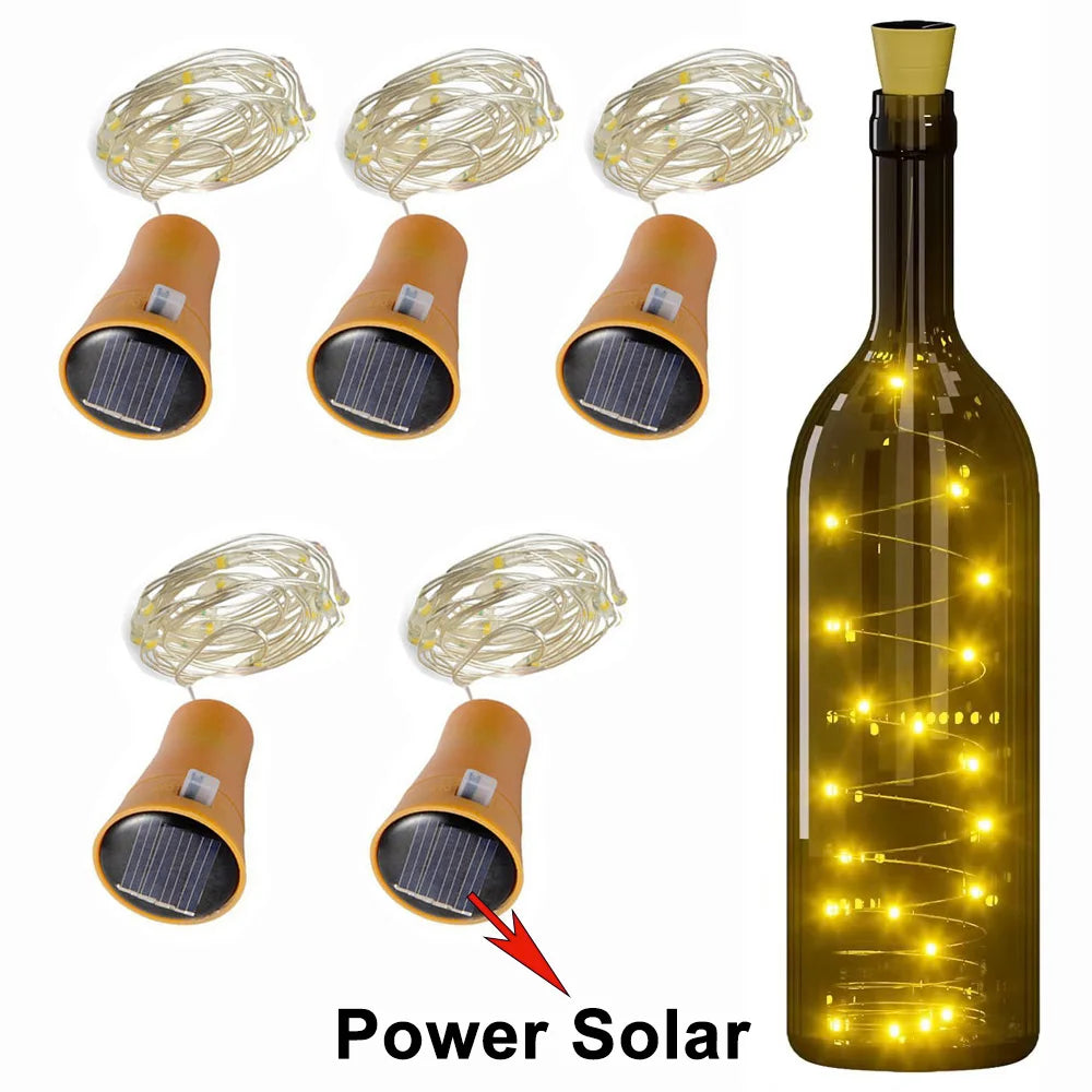 Stringa LED solare a sughero per bottiglia – 20 luci, filo di rame, impermeabile