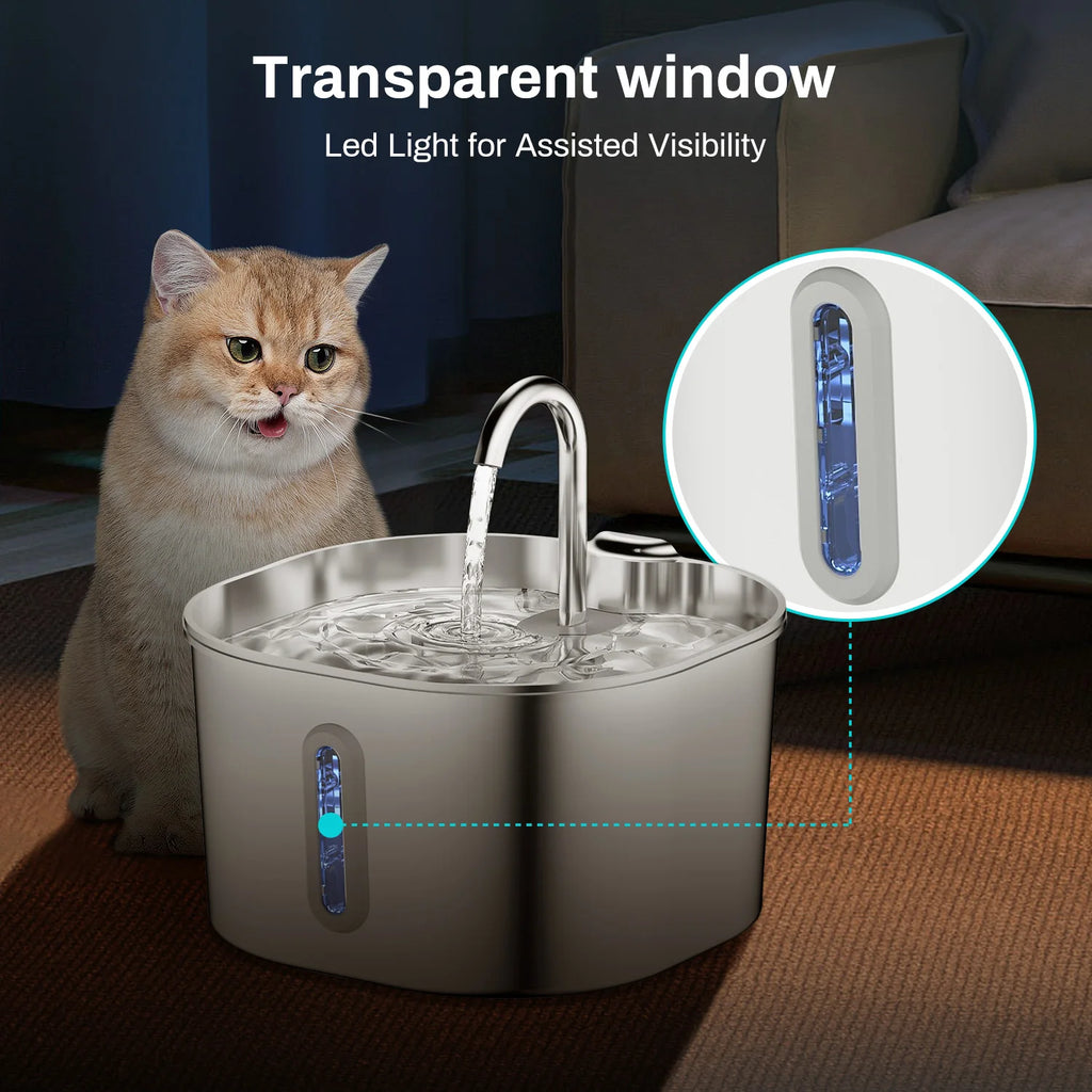Fontana per Gatti Automatica 2.2L, Acciaio Inox, Pompa Silenziosa