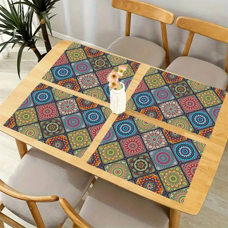 Set di 4 tovagliette Boho Mandala in lino 30x40 cm – Stile etnico messicano