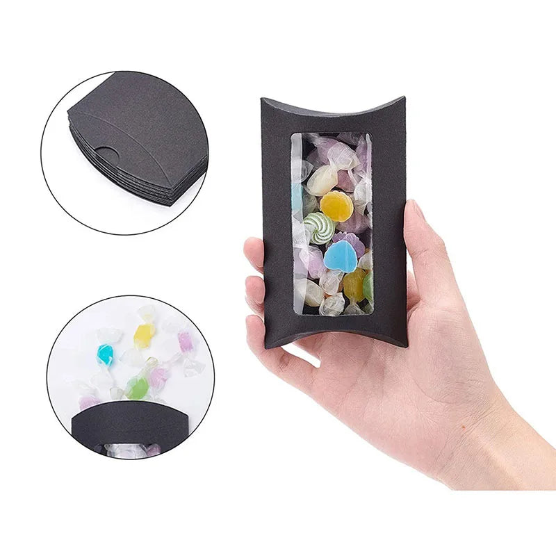 10/20/30/50/pcs Pillow Shape Candy Box with Window Wedding Christmas Kraft Paper Gift Packaging Boxes Birthday Party Supplies