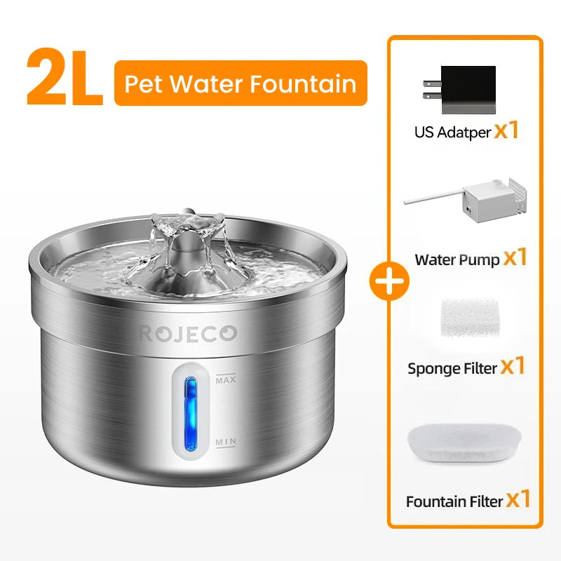 Fontana d'acqua in acciaio inox per cani e gatti, distributore automatico