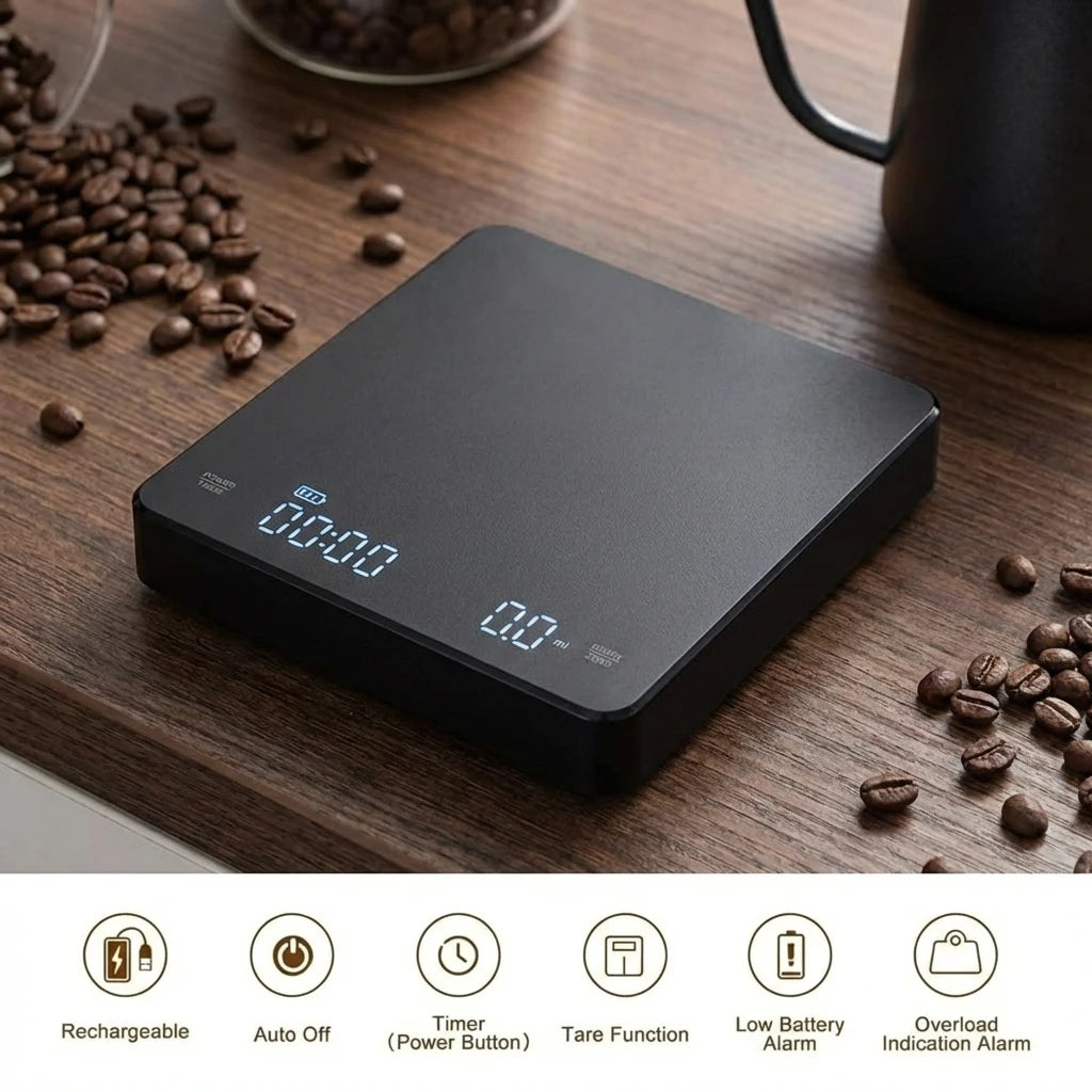 Bilancia da cucina digitale LED con timer USB, 3 kg, precisione 0,1 g
