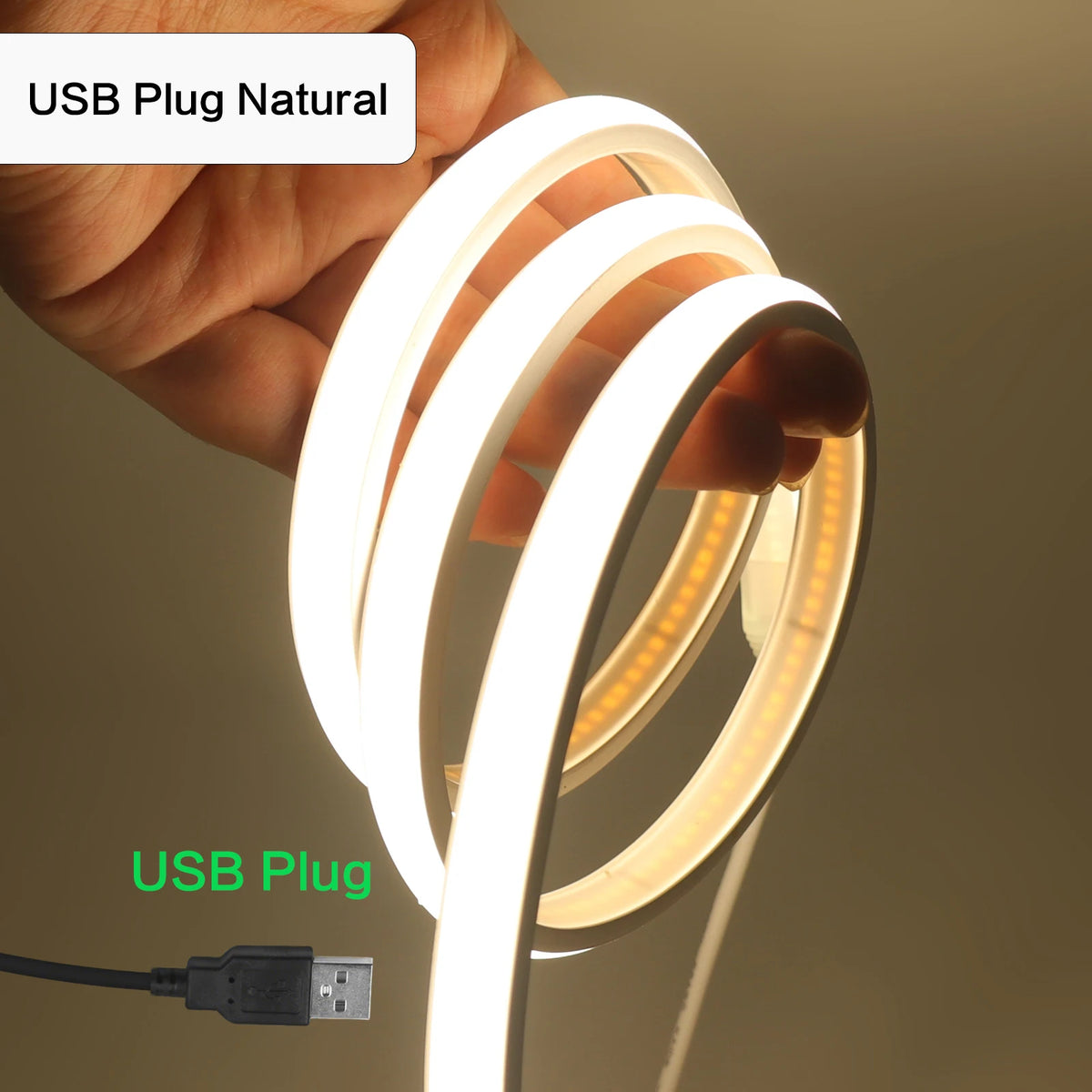 Striscia LED Neon 5V USB, 320 LED/m, dimmer, IP68, luce calda/bianca