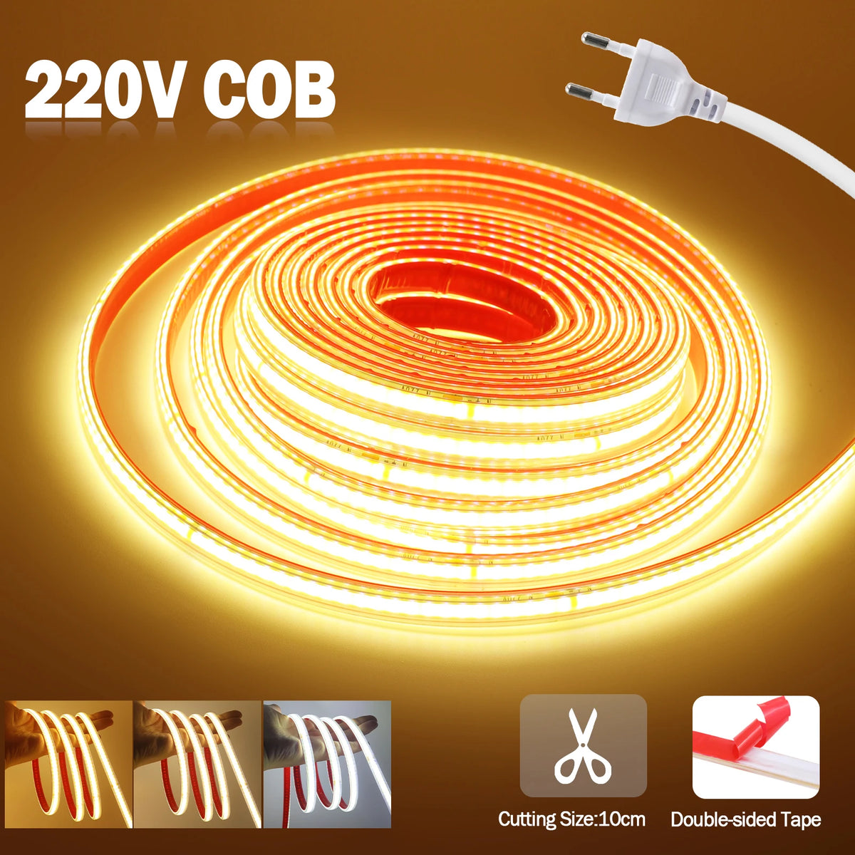 Striscia LED COB 220V 10 cm, 240 LED/m, IP65, 3000‑6000 K