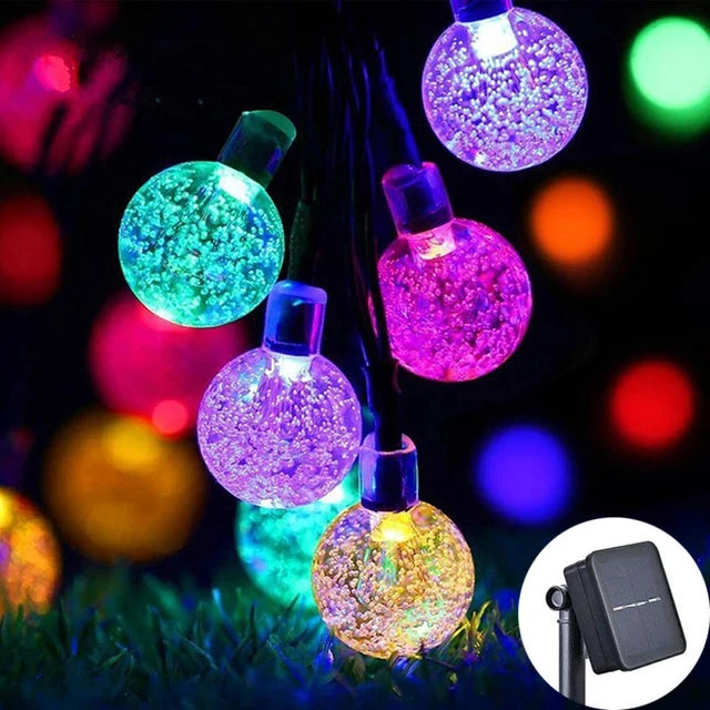 Luci Solari a Catena con Sfere di Cristallo – 60 LED, 8 Modalità, IP65, 10 m