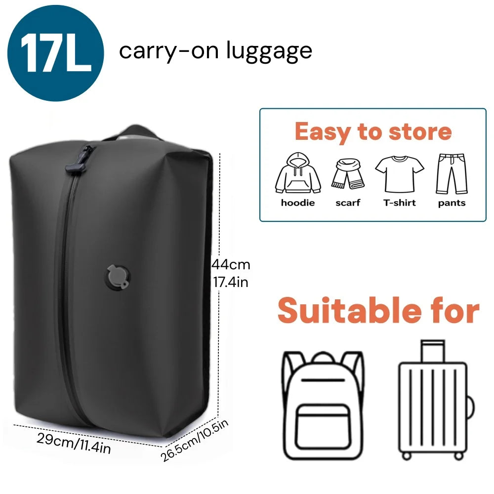 Vacuum Storage Bags for Travel, IP67 Waterproof Compression Packing Cubes 17L 34L Space Saver Suitcase Organizer for Clothes Bag