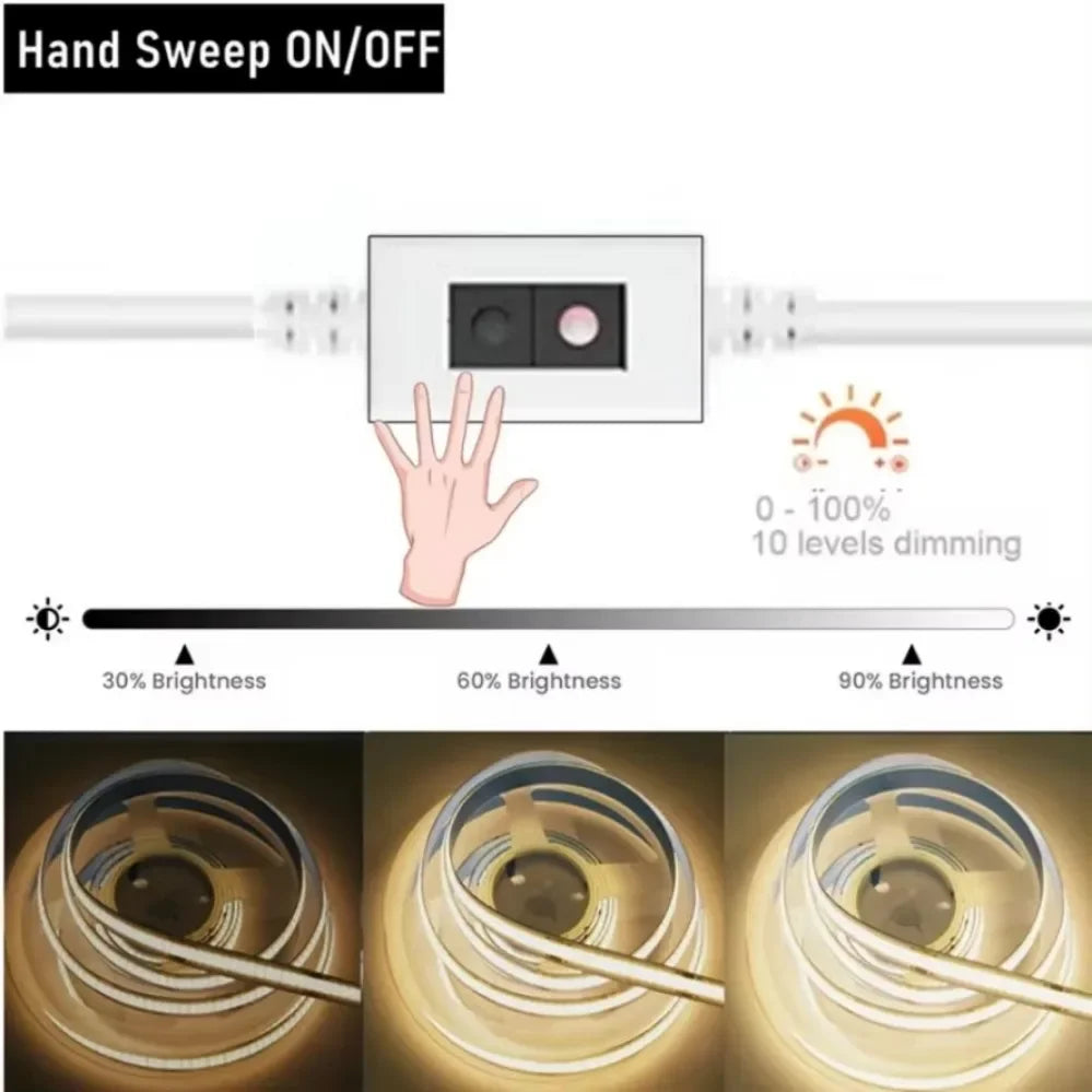 Striscia LED USB 5V COB dimmerabile con sensore touch per TV, specchio e cucina