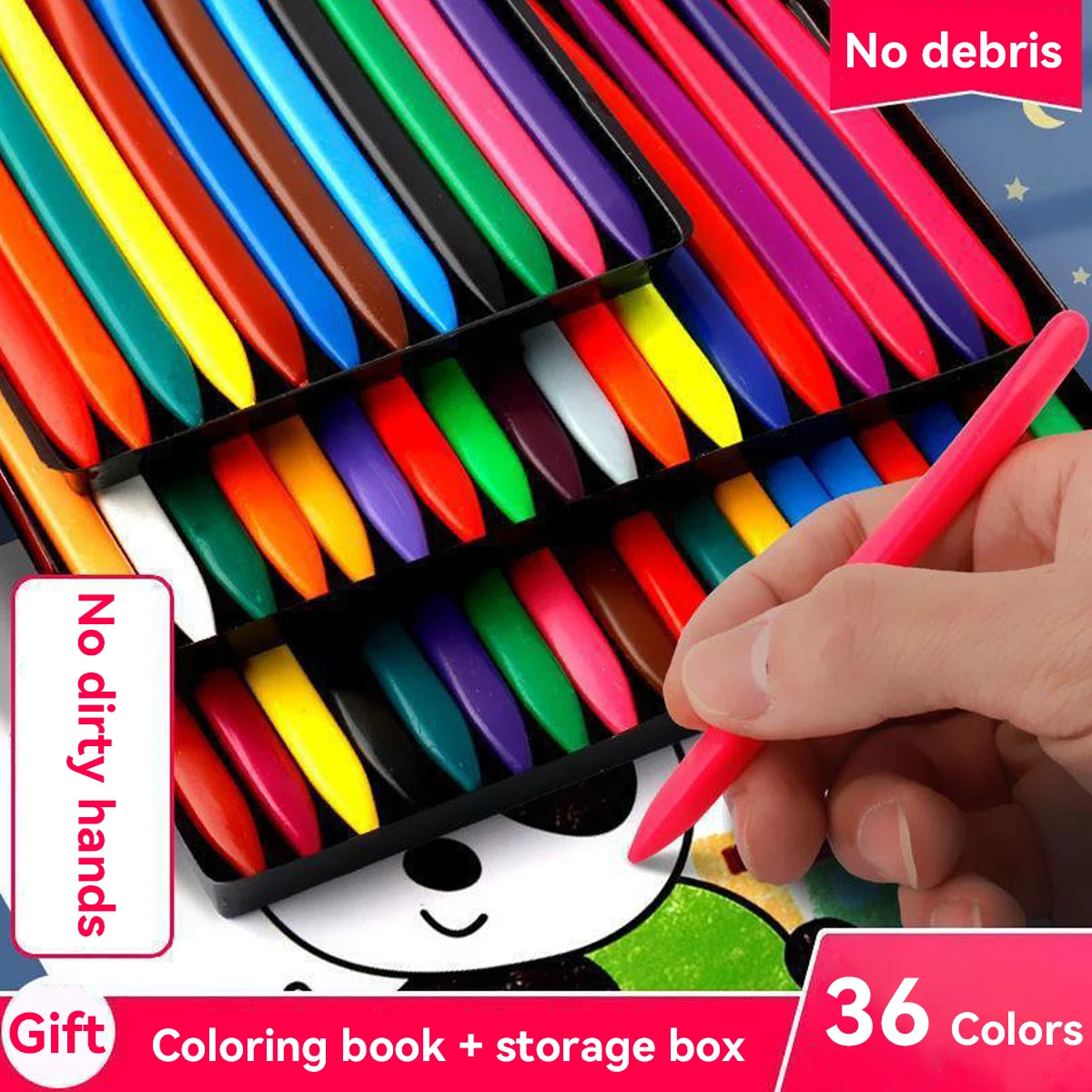Set di 36 matite colorate triangolari cancellabili per bambini, mani pulite