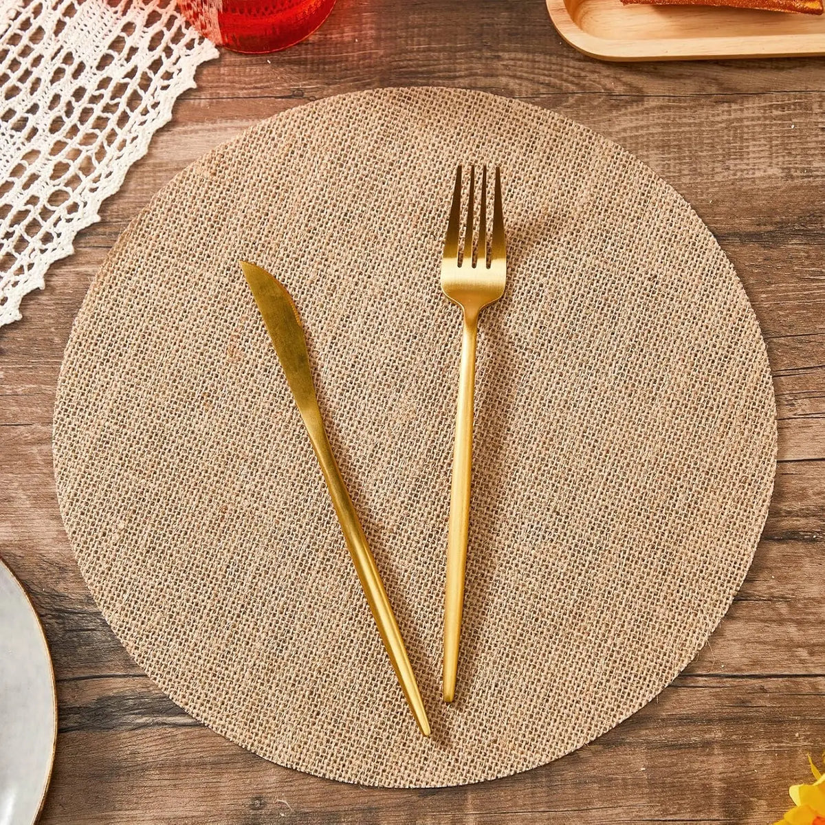 20-60 Pieces Burlap Round Placemats Heat Resistant Jute Table Mat Circle Rustic Table Decoration Wedding Dinner Farmhouse Supply