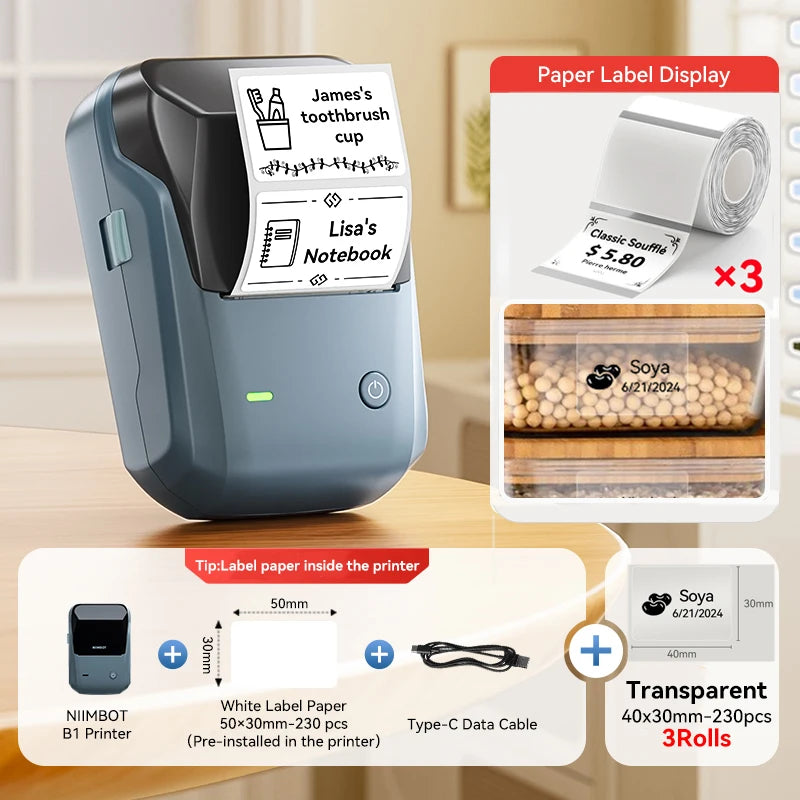 Stampante termica wireless B1 per etichette 20‑50 mm, Bluetooth, batteria…