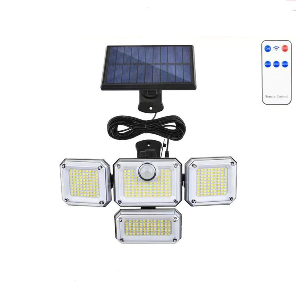 1 PACK Outdoor Motion Sensor Lamp, 4-Head Solar Power Light, 122 LED Solar Light, Flood Lights ,3000 Lumens,270° Lighting  Range