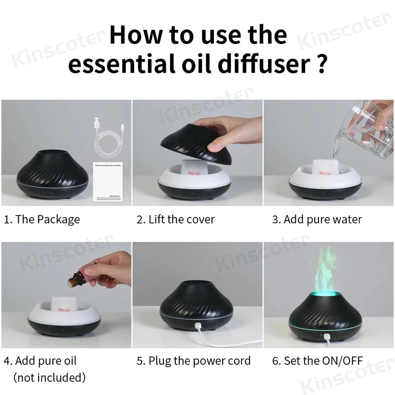 Diffusore Ultrasonico Portatile 130ml con Luce a Fiamma e Umidificatore USB