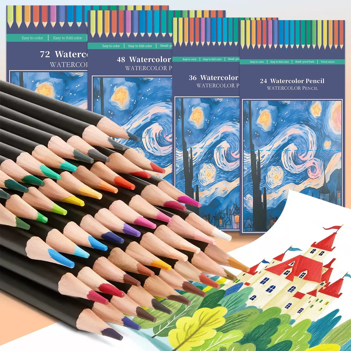 24/36/48/72 Professional Colored Watercolor Pencils Set for Adults & Teens - Premium Art Supplies with Vibrant Colors