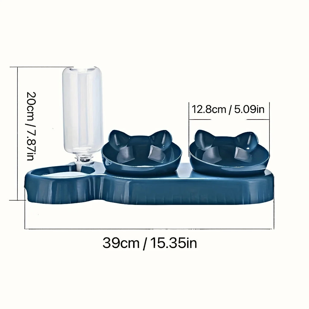 Set ciotole 3 in 1 per gatto con dispenser d'acqua a gravità e design inclinato
