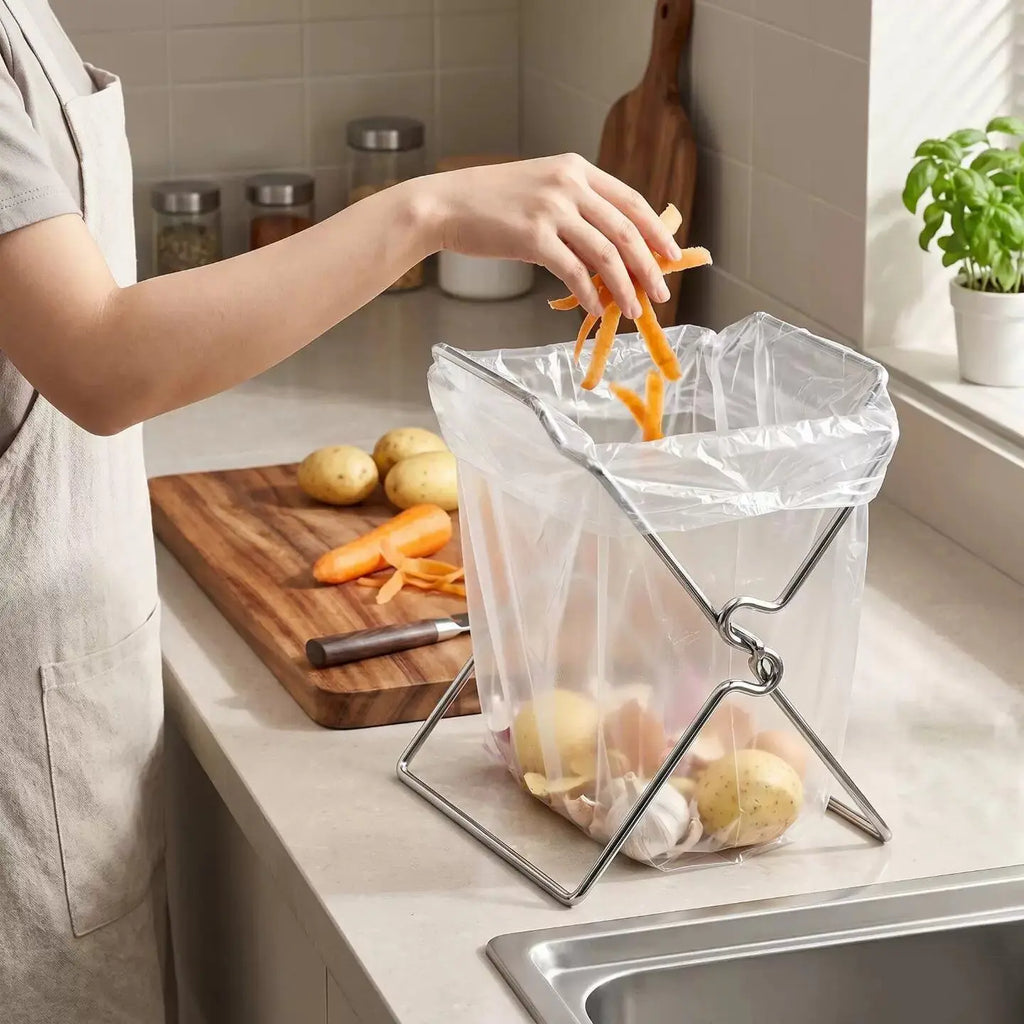 Supporto per Sacchetti della Spazzatura in Acciaio Inox Pieghevole per Cucina