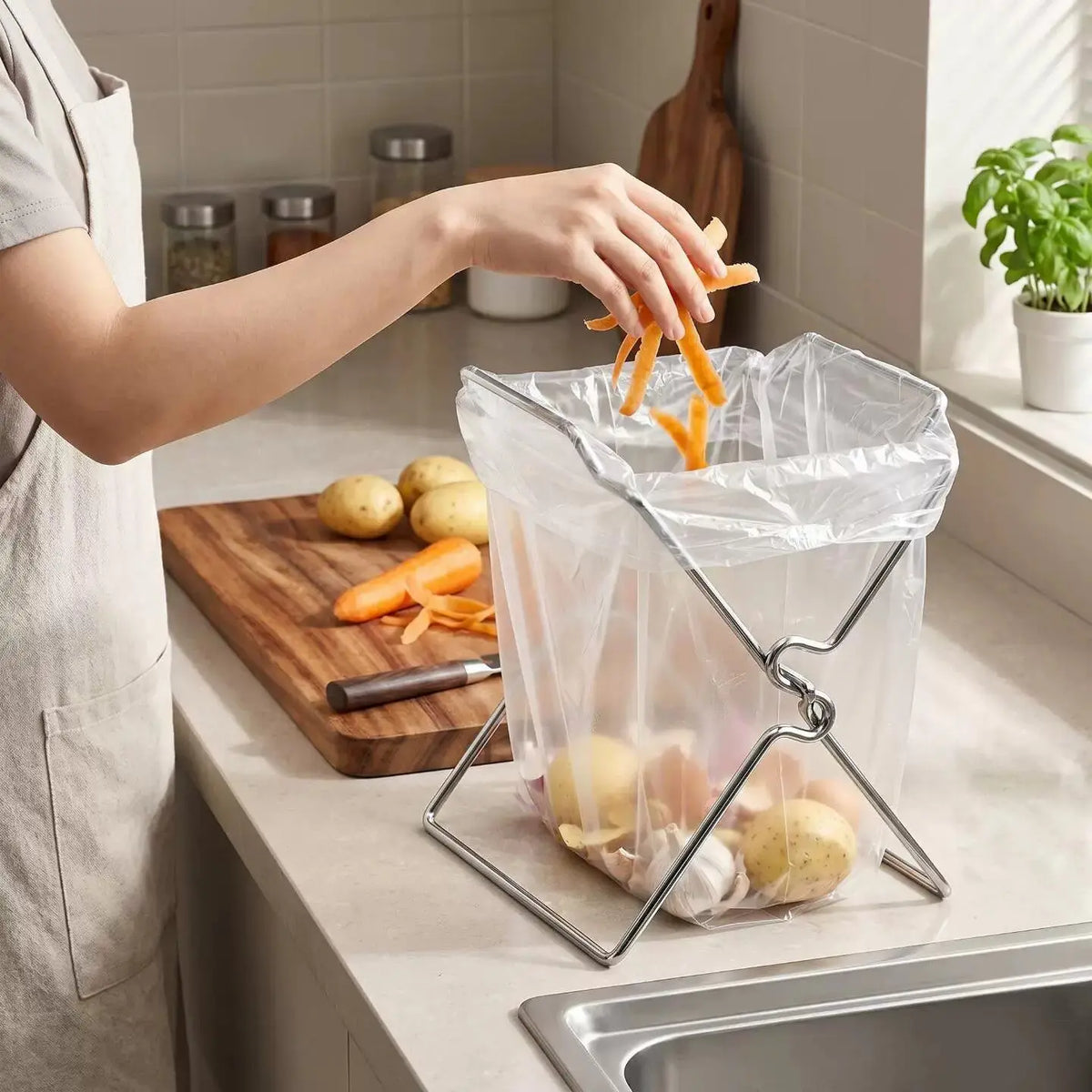 Supporto per Sacchetti della Spazzatura in Acciaio Inox Pieghevole per Cucina
