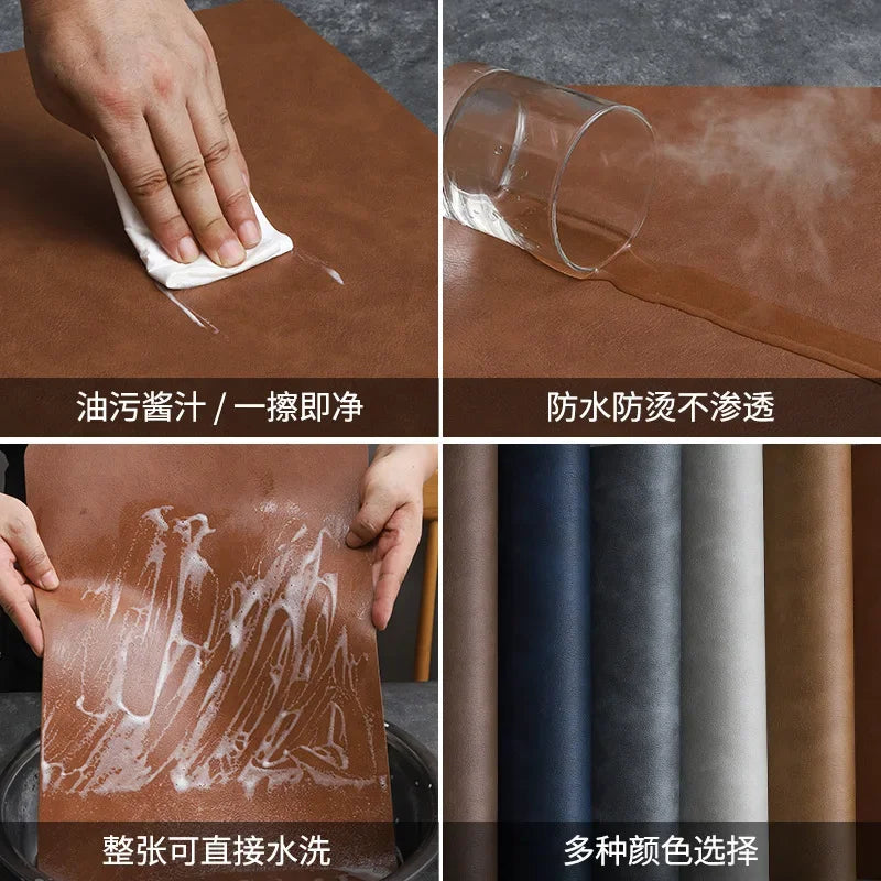 Square Double-Layer Cowhide PU Leather Placemat Texture Waterproof Heat-Resistant Table Mats Home Hotel Dining