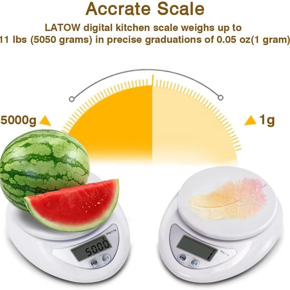 Bilancia digitale da cucina 5 kg/1 g, precisione 0,1 g, display LED, unità…