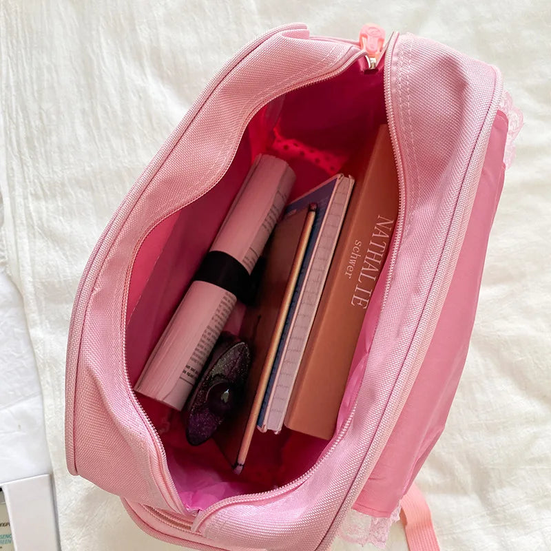 Sac à dos scolaire pour enfant, broderie fraise rose, cadeau d'anniversaire pour élève, nouveau cartable japonais dessin animé rose 2026