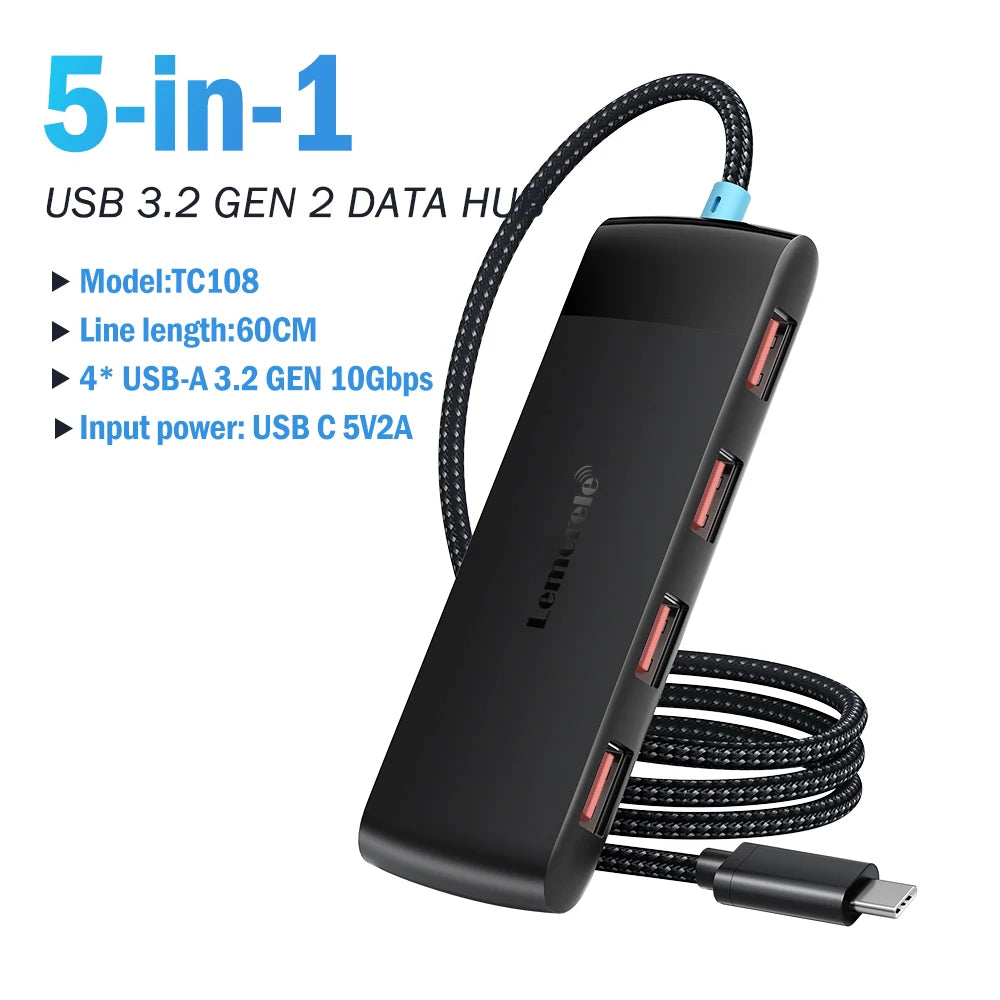 Hub USB 3.0 Type‑C 4 porte per laptop – compatibile con Lenovo, MacBook, Dell