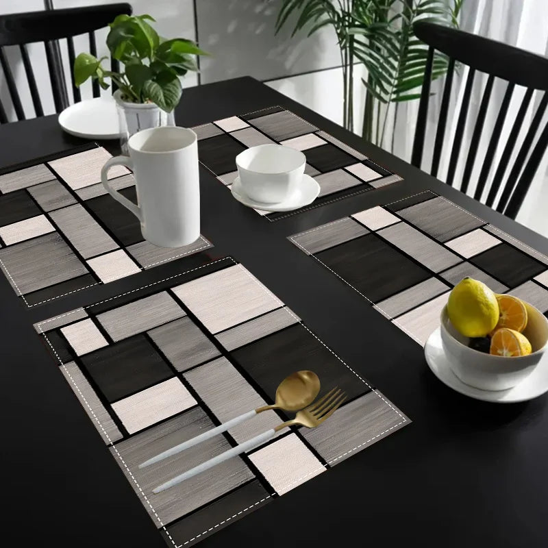 Set da 4 tovagliette in lino geometrico nero e grigio – per tavola, cucina e…
