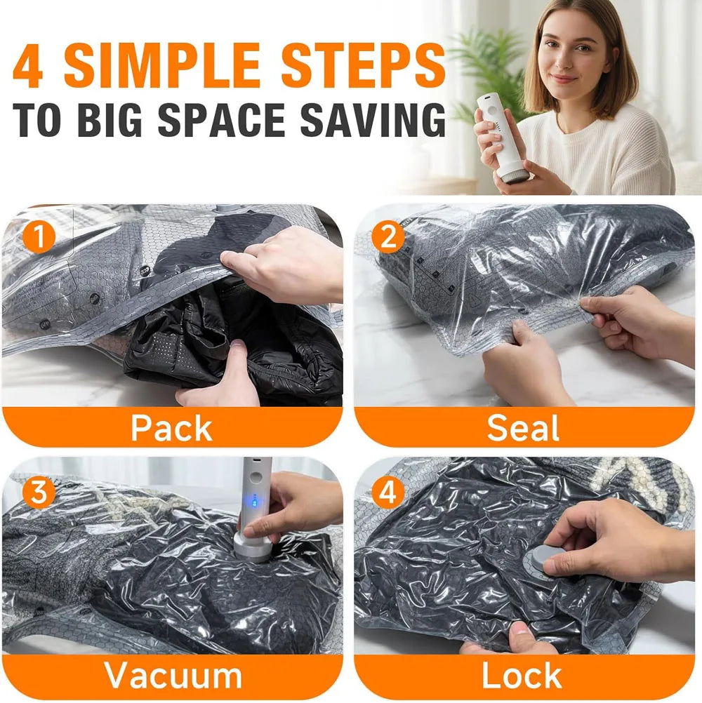 Vacuum Bags for Travel with Rechargeable air Pump, Carry-on Size Compression Packing Bags for Luggage and Suitcase, Space Saver