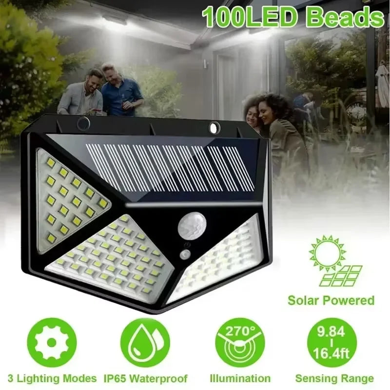 Lampada Solare da Giardino con Sensore di Movimento, 100 LED, IP65, 3 Modalità