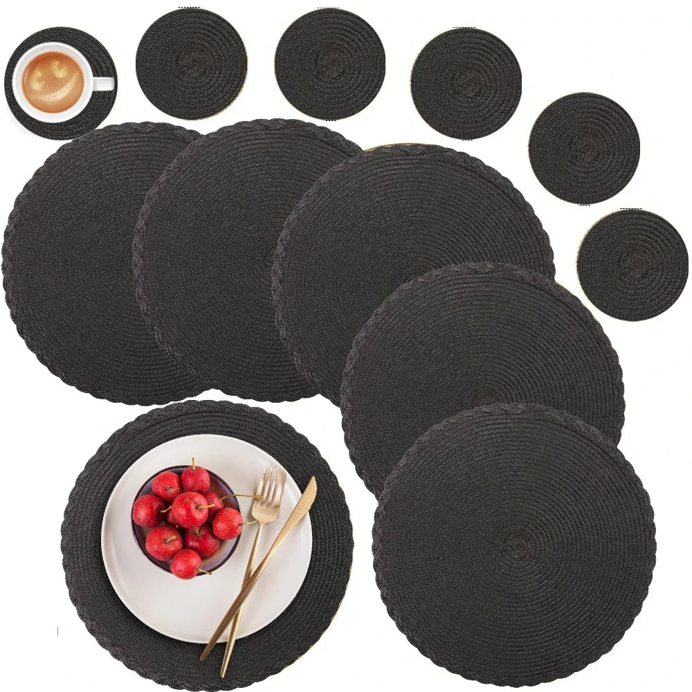 Set de 6 sets de table ronds et dessous de verre en ramie – Antidérapants, 34 cm