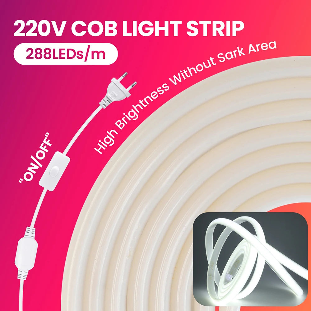 Striscia LED Neon COB dimmer 220 V, 3000‑6000 K, impermeabile, da 0,5 a 30 m