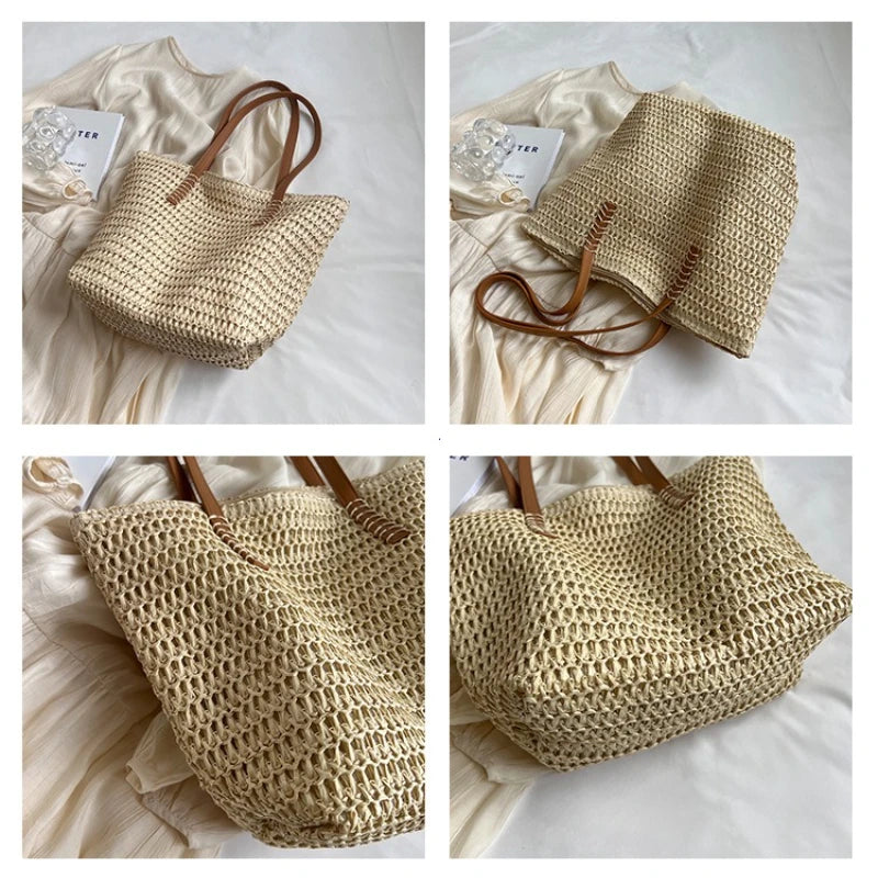 Borsa a tracolla in paglia intrecciata per donna – stile boho estivo 2025