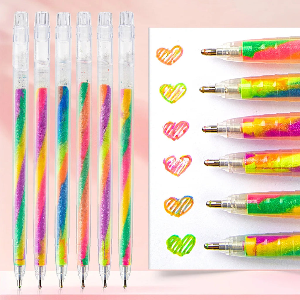 Set di Penne Gel Glitter Arcobaleno 6/12/18 pezzi – Kawaii per Diario e Scuola