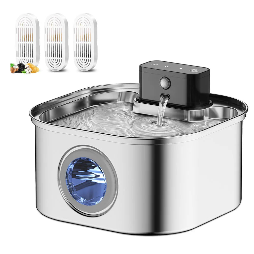 Fontana d'acqua 3.2L per gatti e cani, ricarica wireless, finestra livello